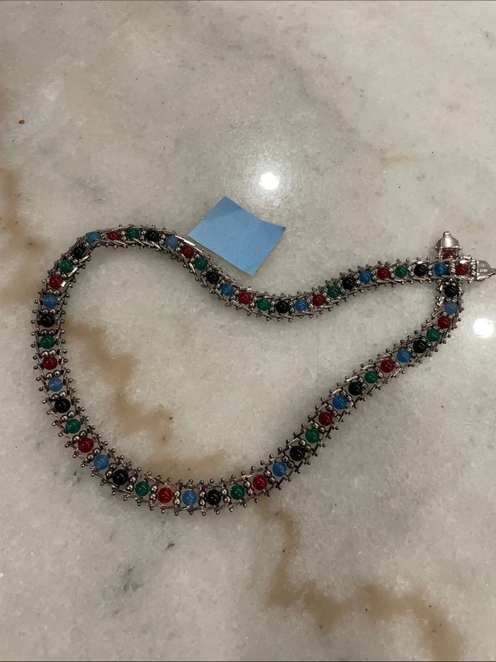 Milor Italy 925 Sterling Silver Multi-Color Stone Ball Bead Necklace 17